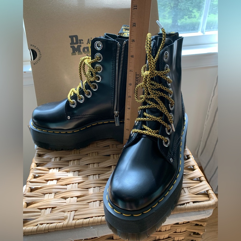 Doc Martens Jadon Max Platform Boots, Buttero black leather. 9” tall.